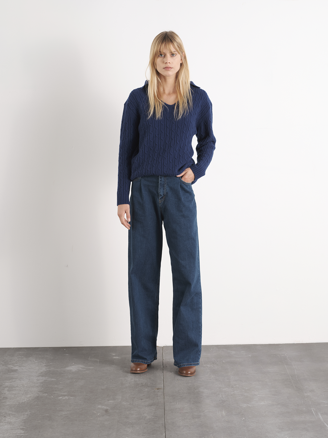 Jeans a gamba larga in denim blu