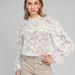 Camicia Soely écru in jacquard trasparente con volant