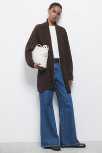 Cardigan lungo in maglia strutturata con collo a scialle