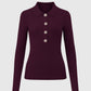 Maglione a coste con collo polo color vino