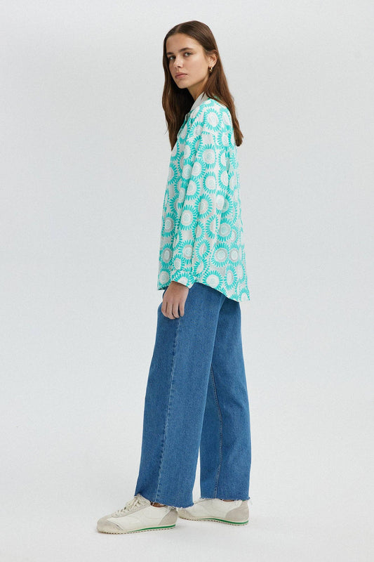 Bomber in pizzo floreale verde menta