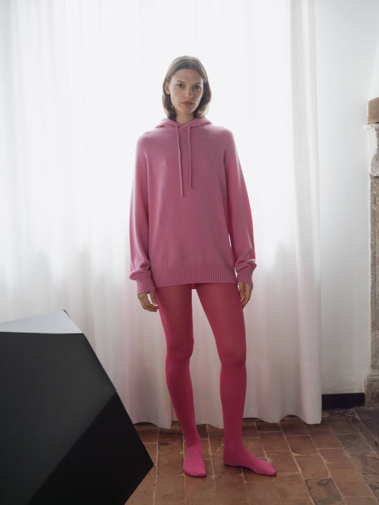 Maxi felpa con cappuccio in puro cashmere unisex (3D knit)