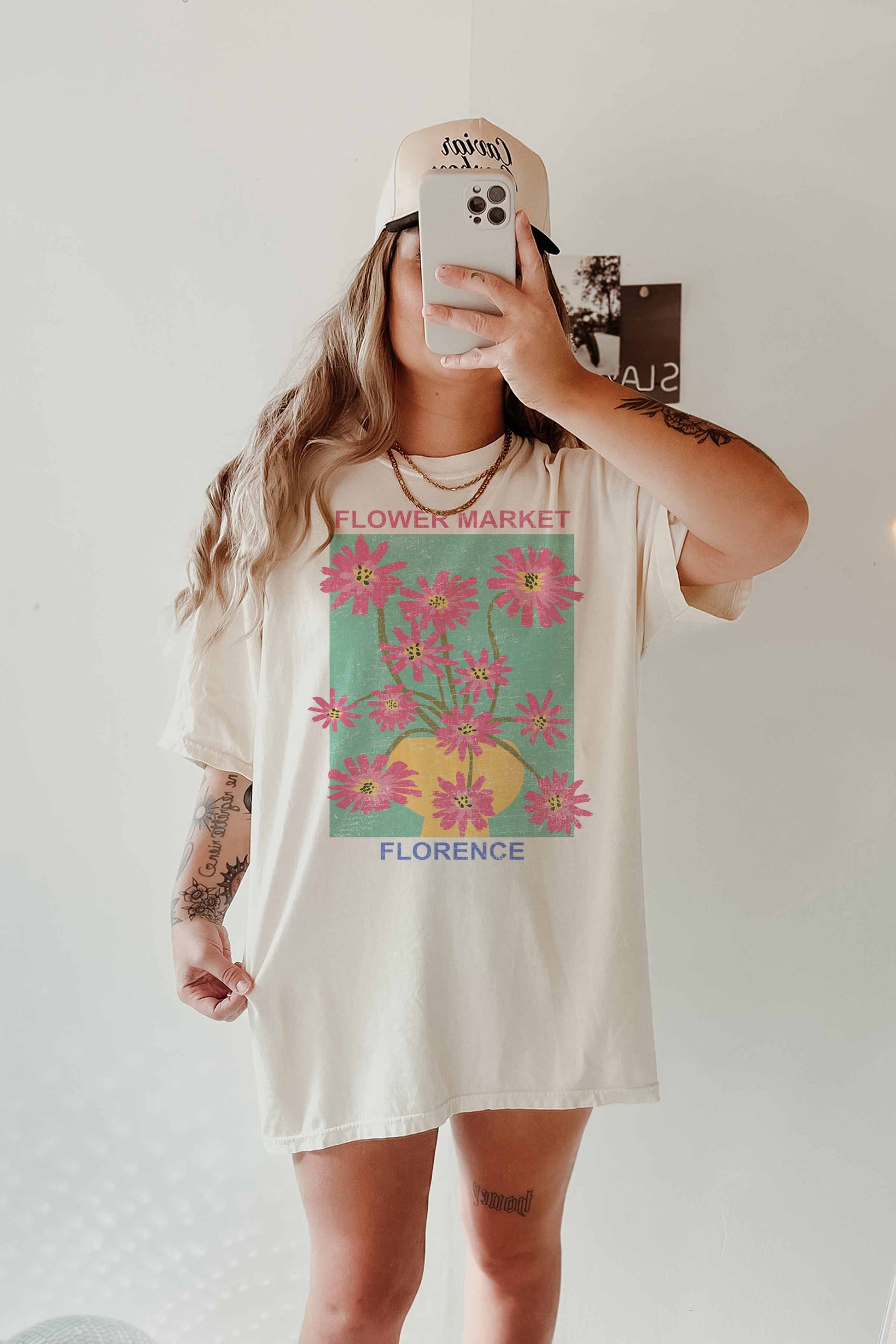 T-shirt oversize grafica Flower Market Firenze in cotone