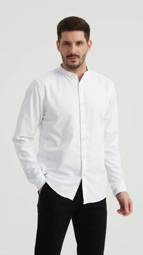 Camicia Oxford bianca con collo alla coreana