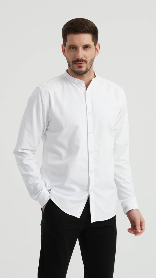 Camicia Oxford bianca con collo alla coreana