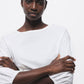Blusa semplice in cotone con maniche a 3/4 e scollo a barca