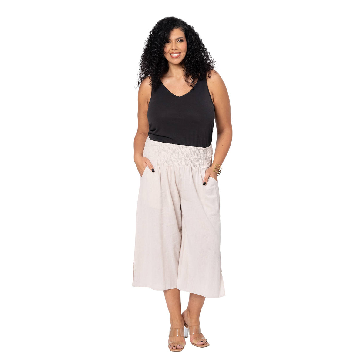 Pantaloni culotte estivi in lino e cotone curvy