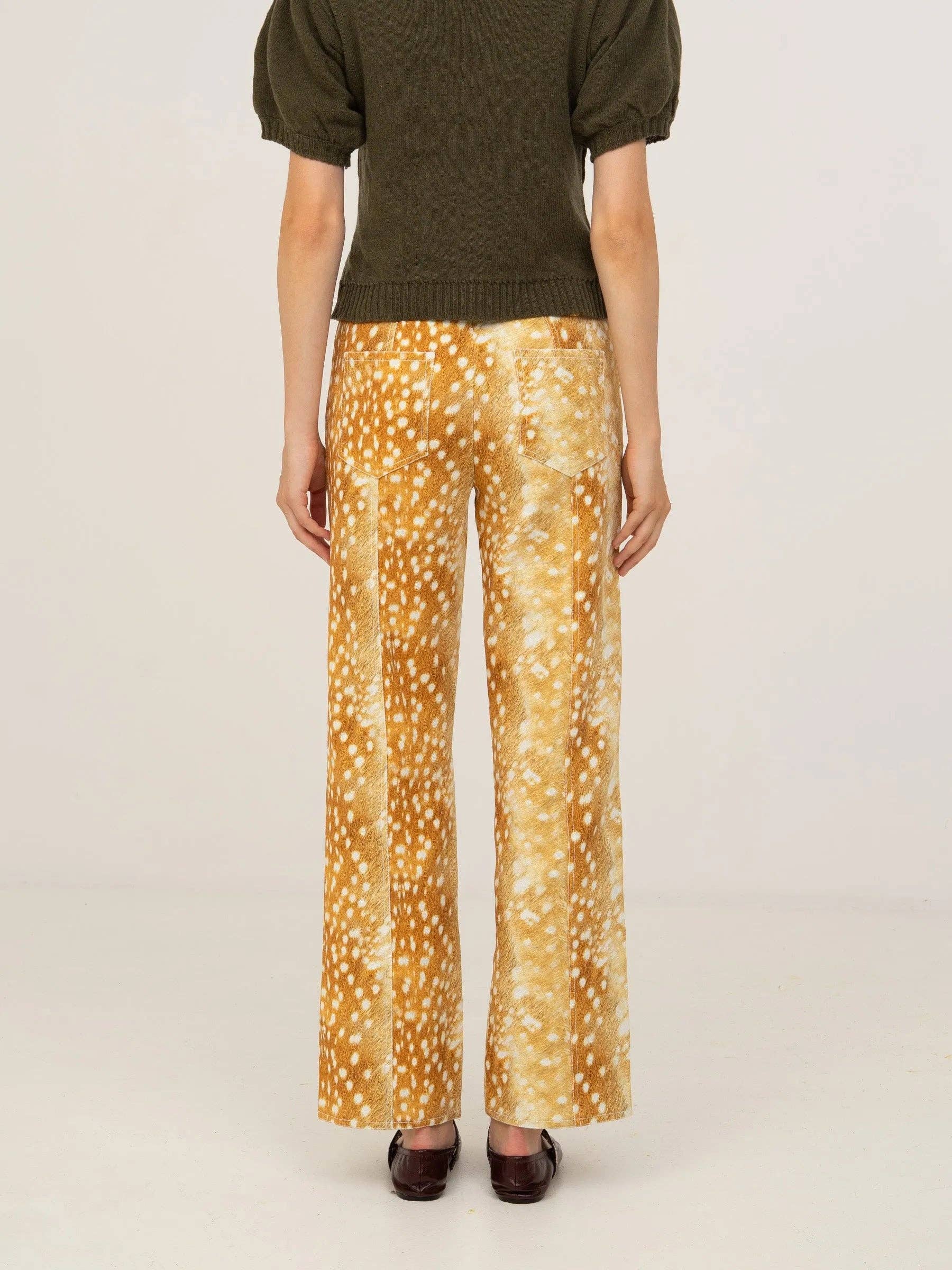 Jeans in denim con stampa cervo a gamba larga