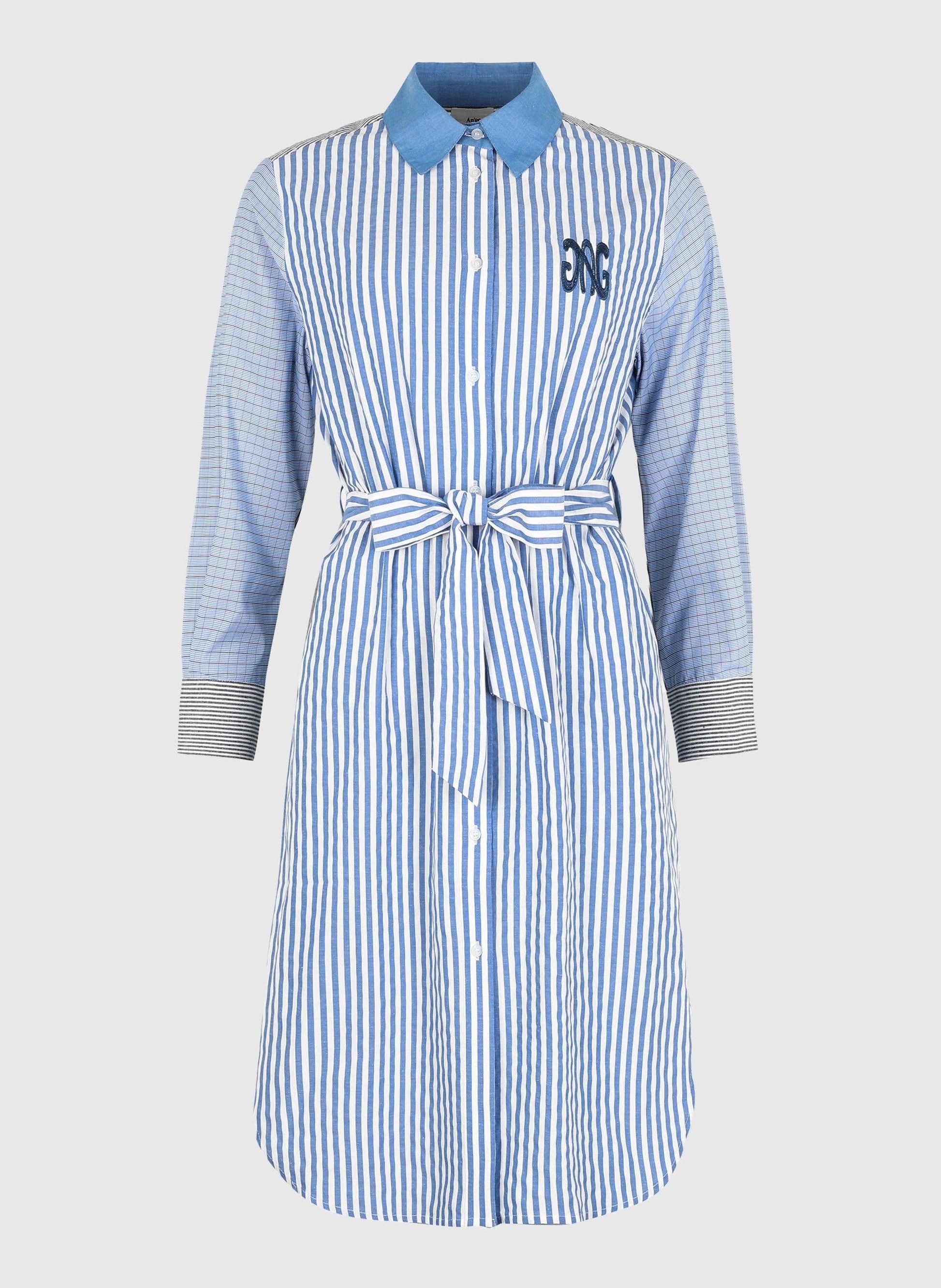 Abito camicia a righe blu Sissinou