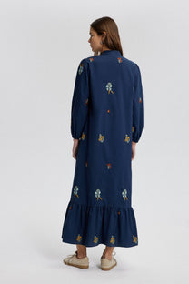 Abito camicia maxi ricamato in misto cotone