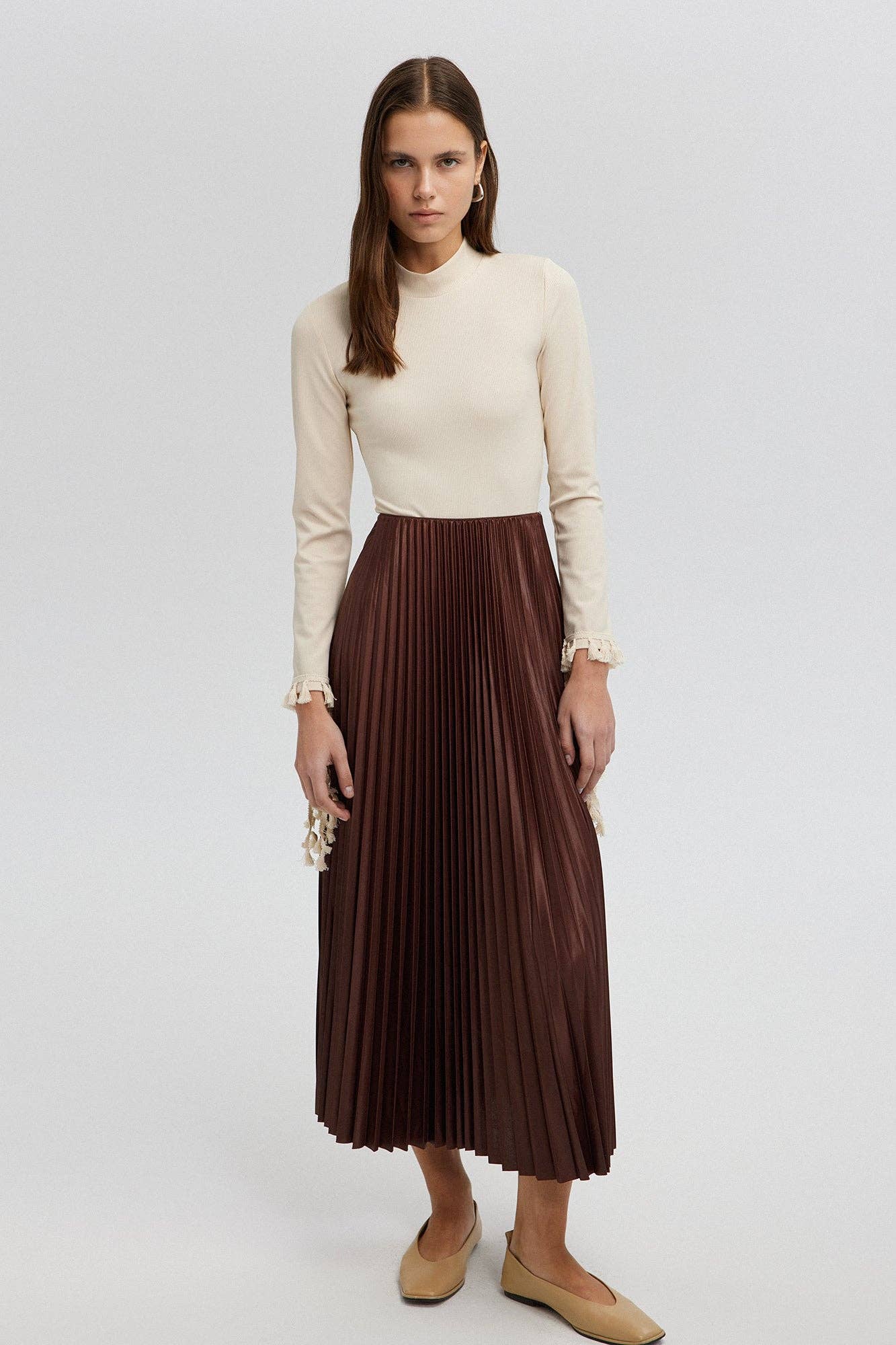 Gonna plisettata midi marrone