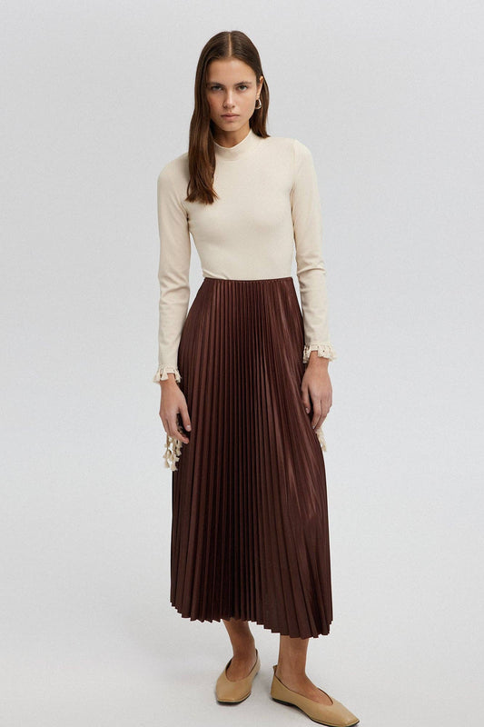 Gonna plisettata midi marrone