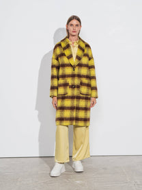 Cappotto lungo a quadri con collo in misto lana