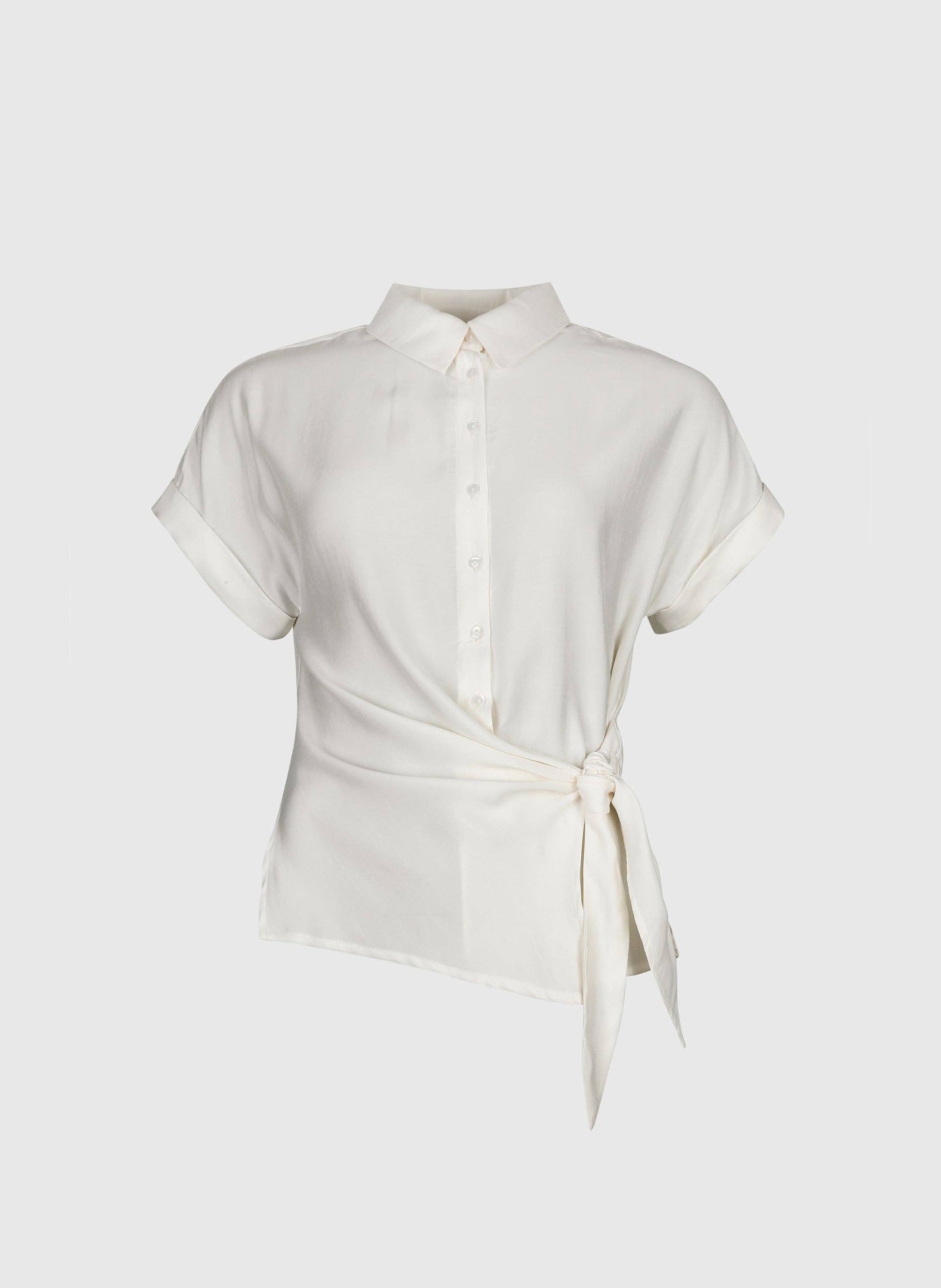 Camicia Kayba bianco sporco con nodo in vita
