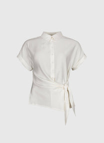 Camicia Kayba bianco sporco con nodo in vita