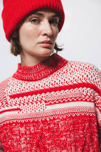 Maglione oversize in maglia strutturata rosso e bianco