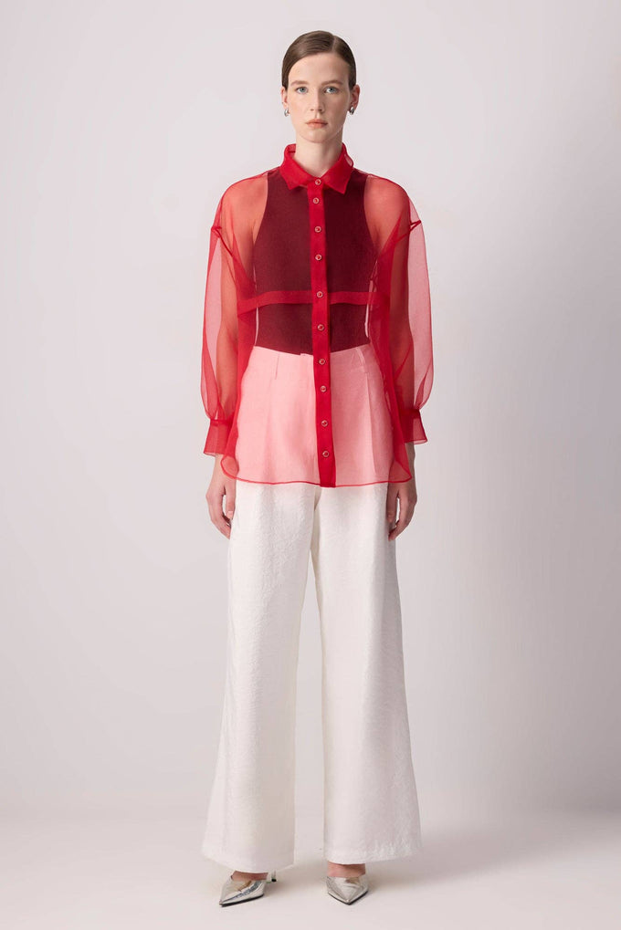Camicia in organza rossa trasparente