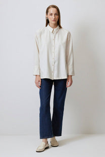 Camicia oversize a righe crema