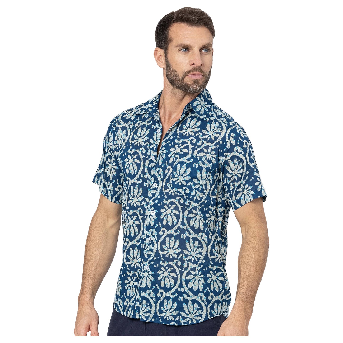 Camicia estiva a maniche corte in voile di cotone