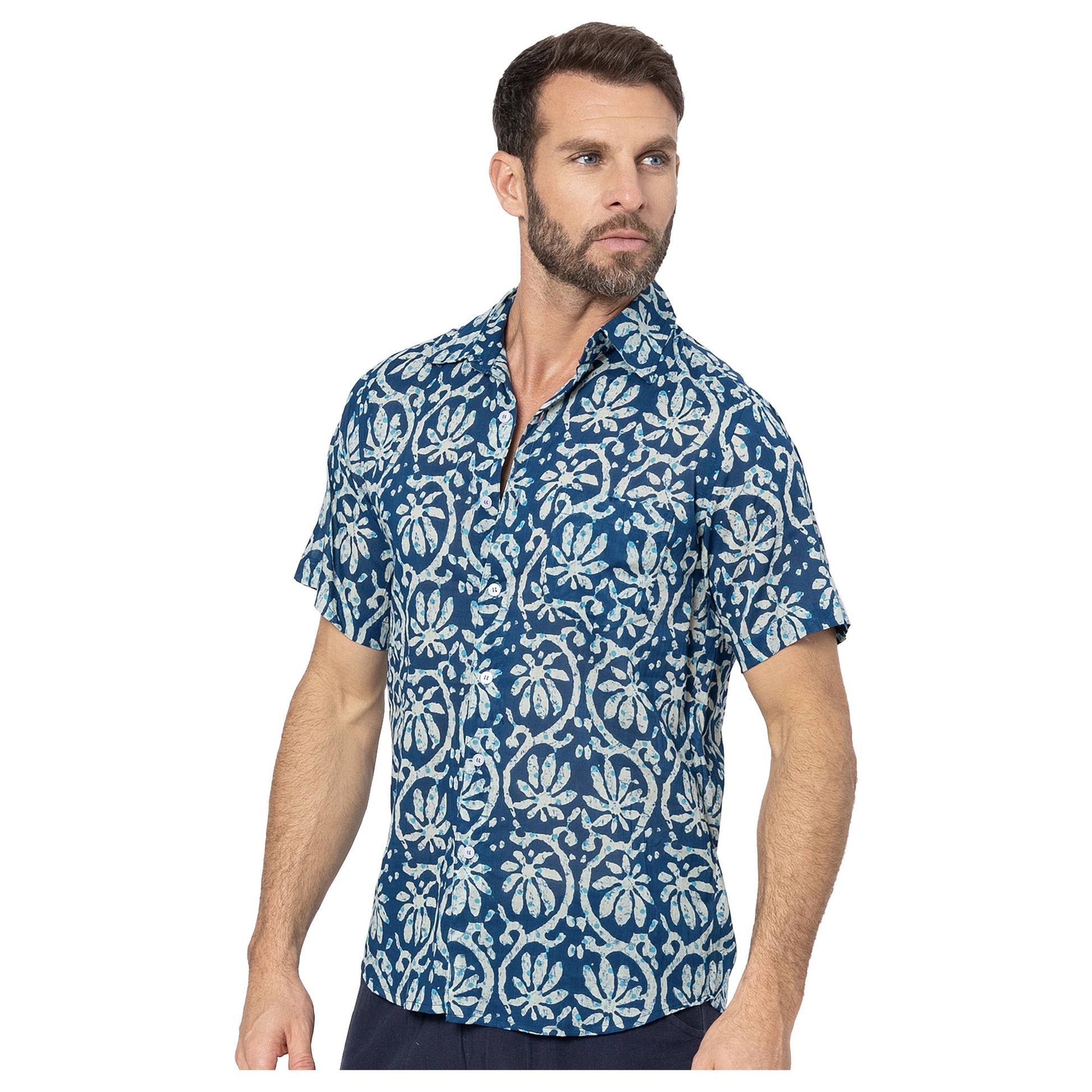 Camicia estiva a maniche corte in voile di cotone