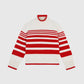 Maglione a righe rosso e bianco con collo alto