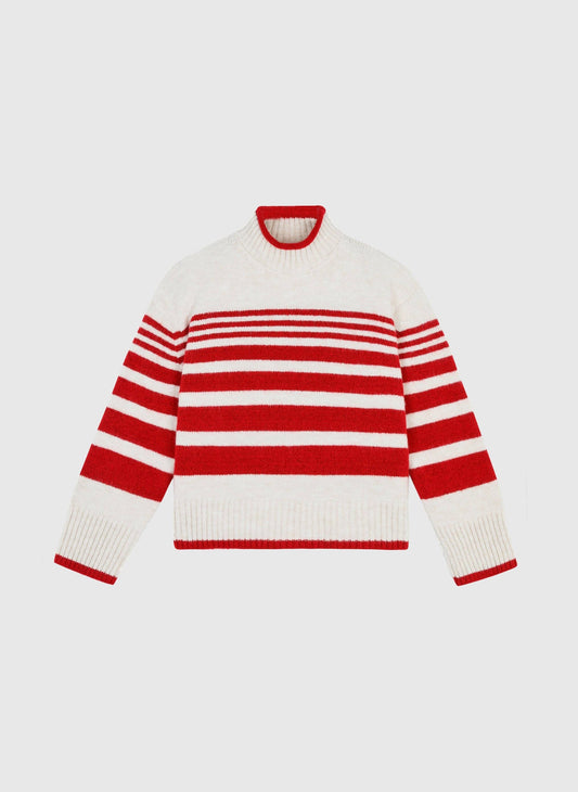 Maglione a righe rosso e bianco con collo alto