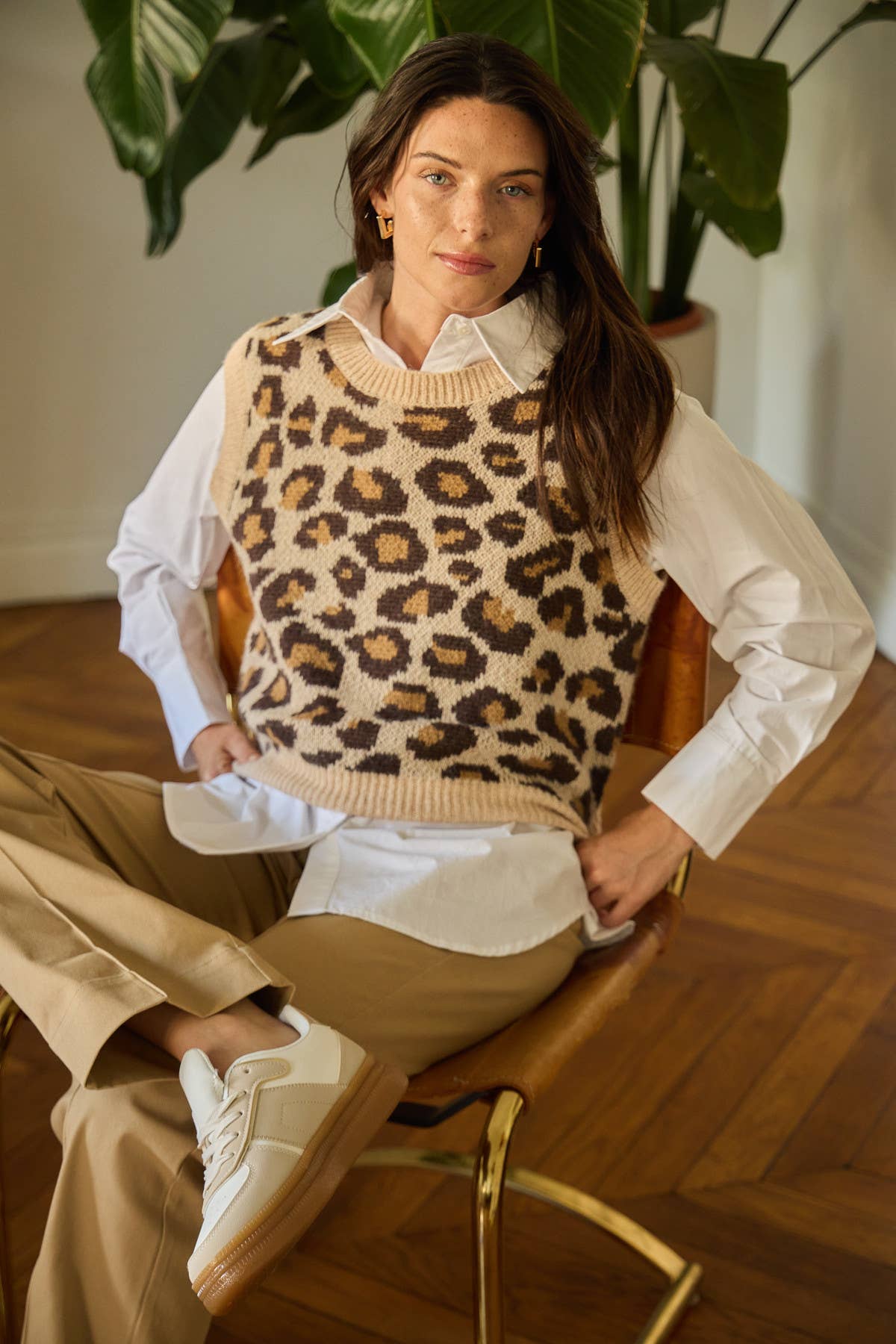 Maglia smanicata Medelin jacquard leopardata