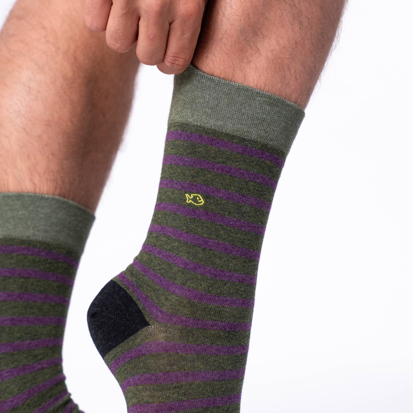 Calzini a righe in cotone pettinato verde e viola