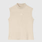 Canotta a coste con collo alto color vaniglia