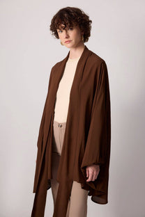 Top kimono oversize in viscosa con collo alto drappeggiato