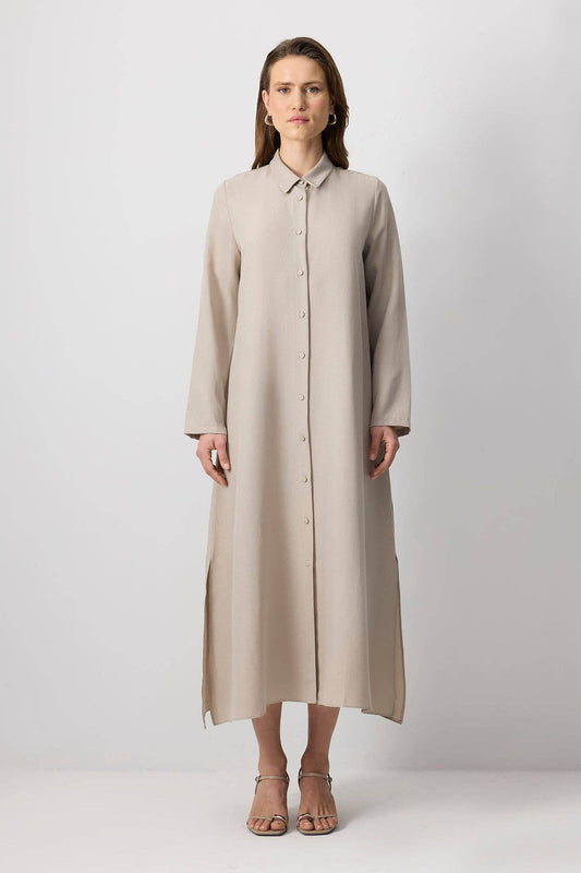 Abito maxi testurizzato stile chemisier