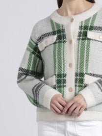 Cardigan in maglia a quadri con bottoni e tasche