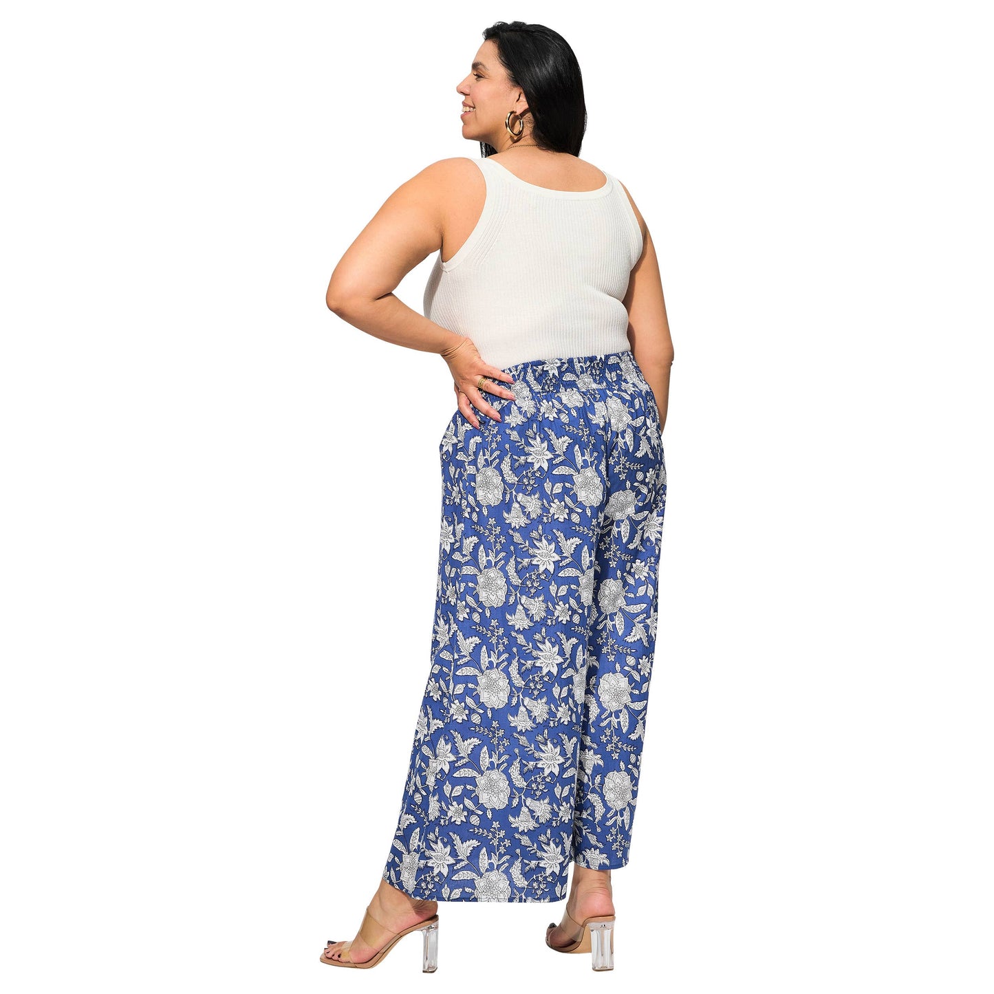 Pantaloni estivi lunghi in cotone a fantasia floreale