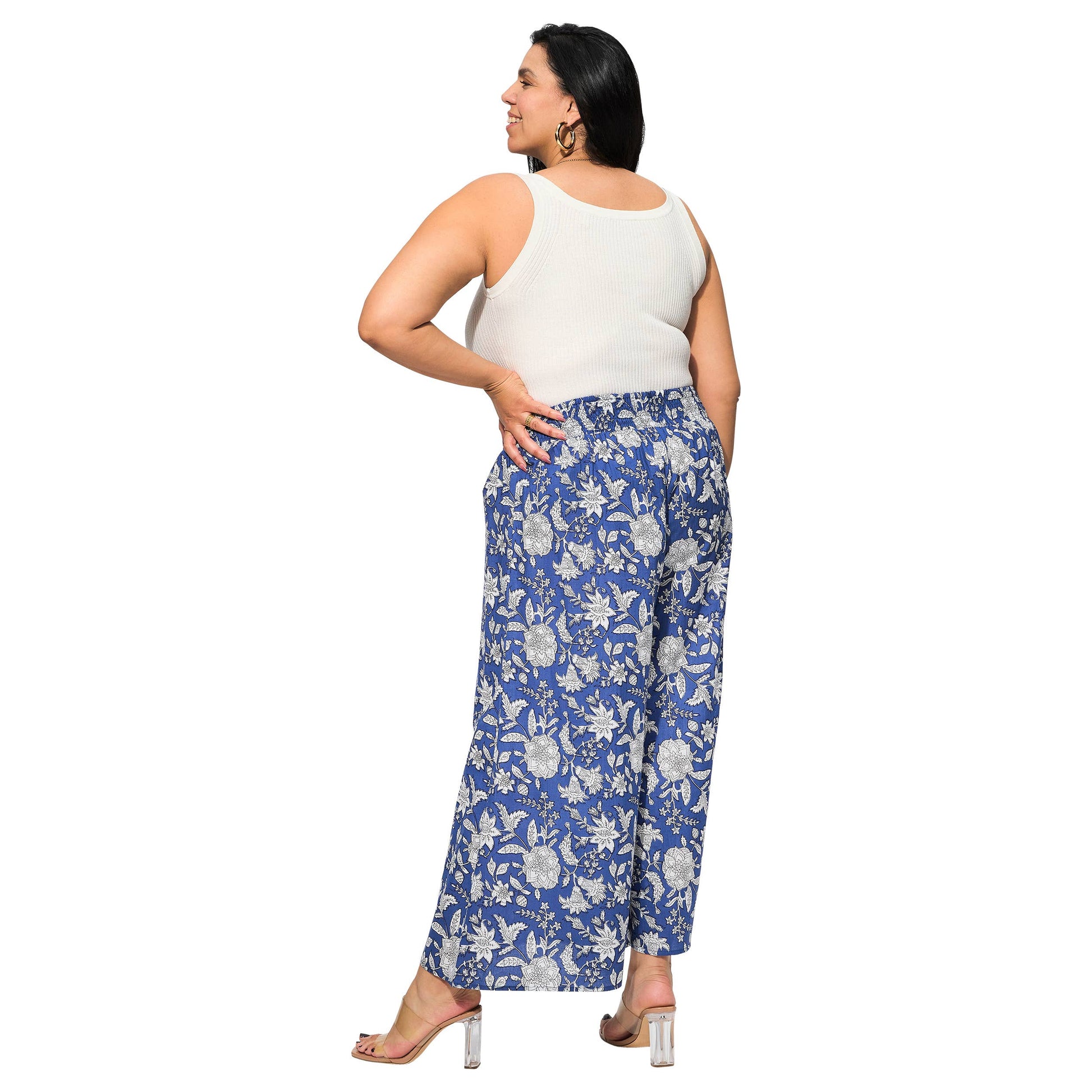 Pantaloni estivi lunghi in cotone a fantasia floreale
