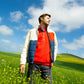 Giacca sherpa color block avorio e blu navy