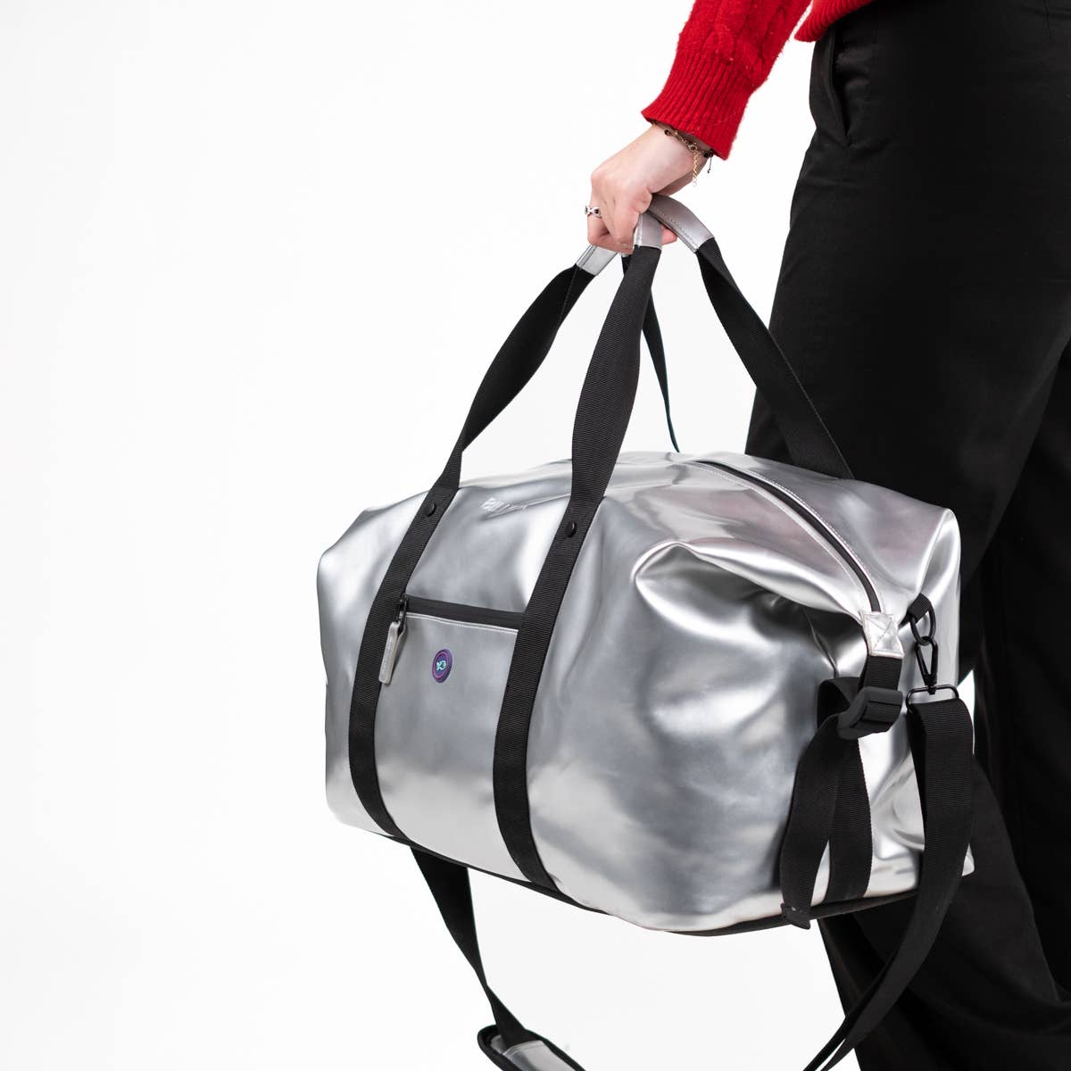 Borsa da viaggio duffle argento metallizzata