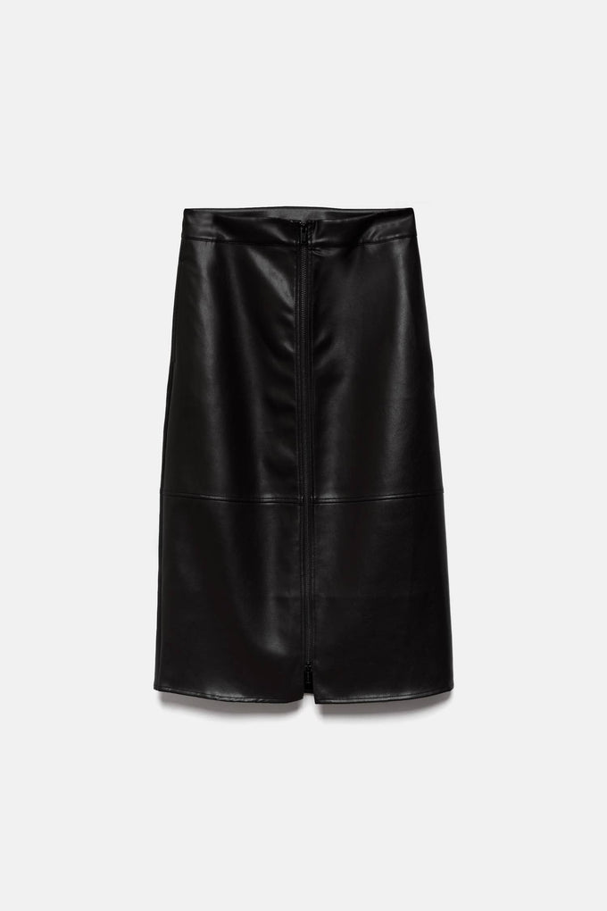 Gonna midi in ecopelle con zip frontale