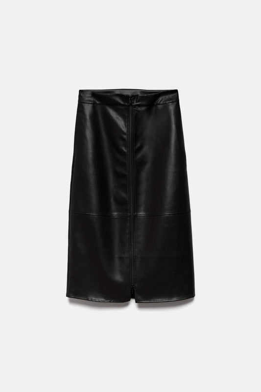 Gonna midi in ecopelle con zip frontale