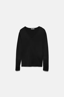 Maglione in maglia rasata con scollo a V