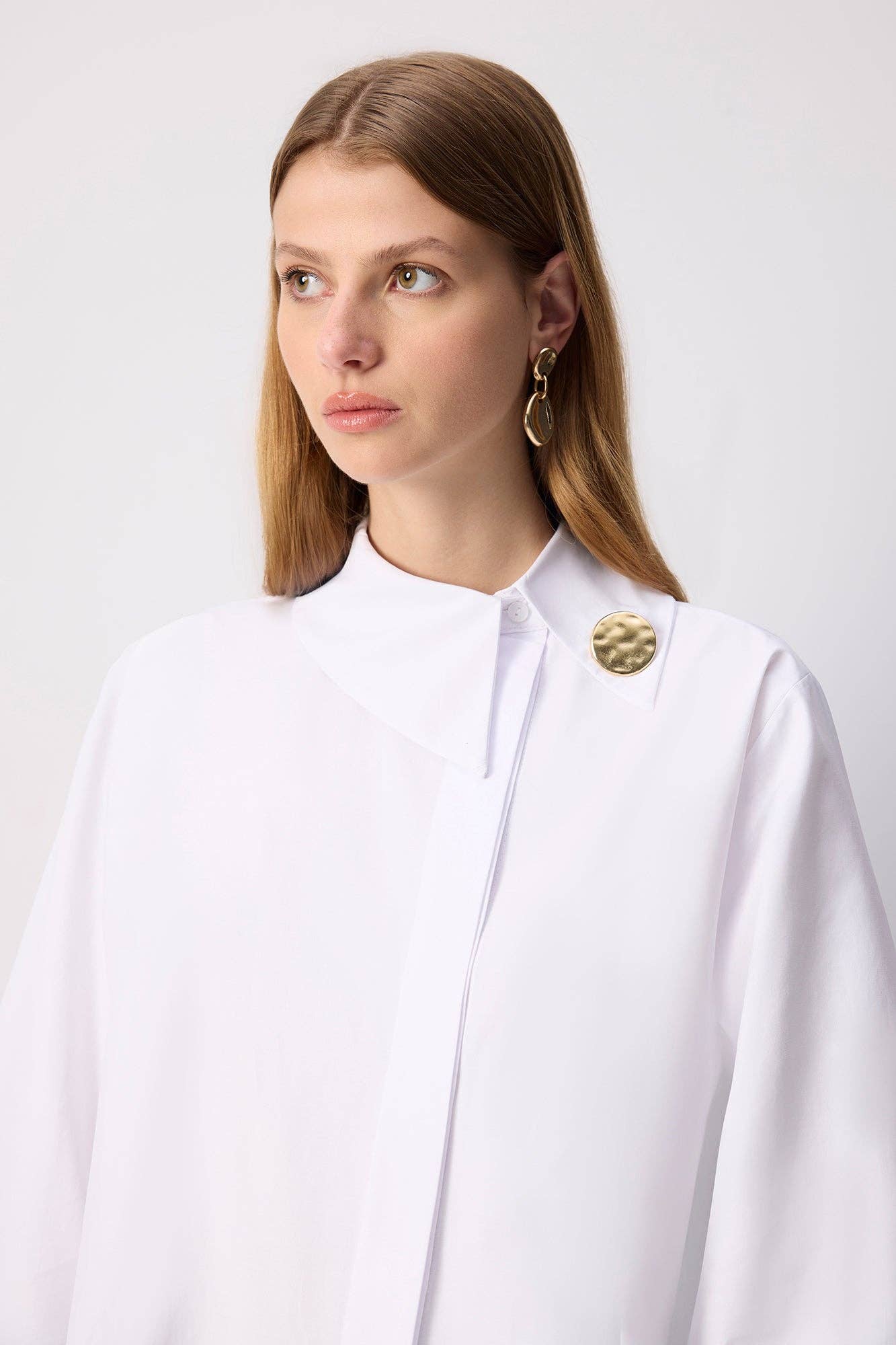 Camicia asimmetrica in popeline ecrù