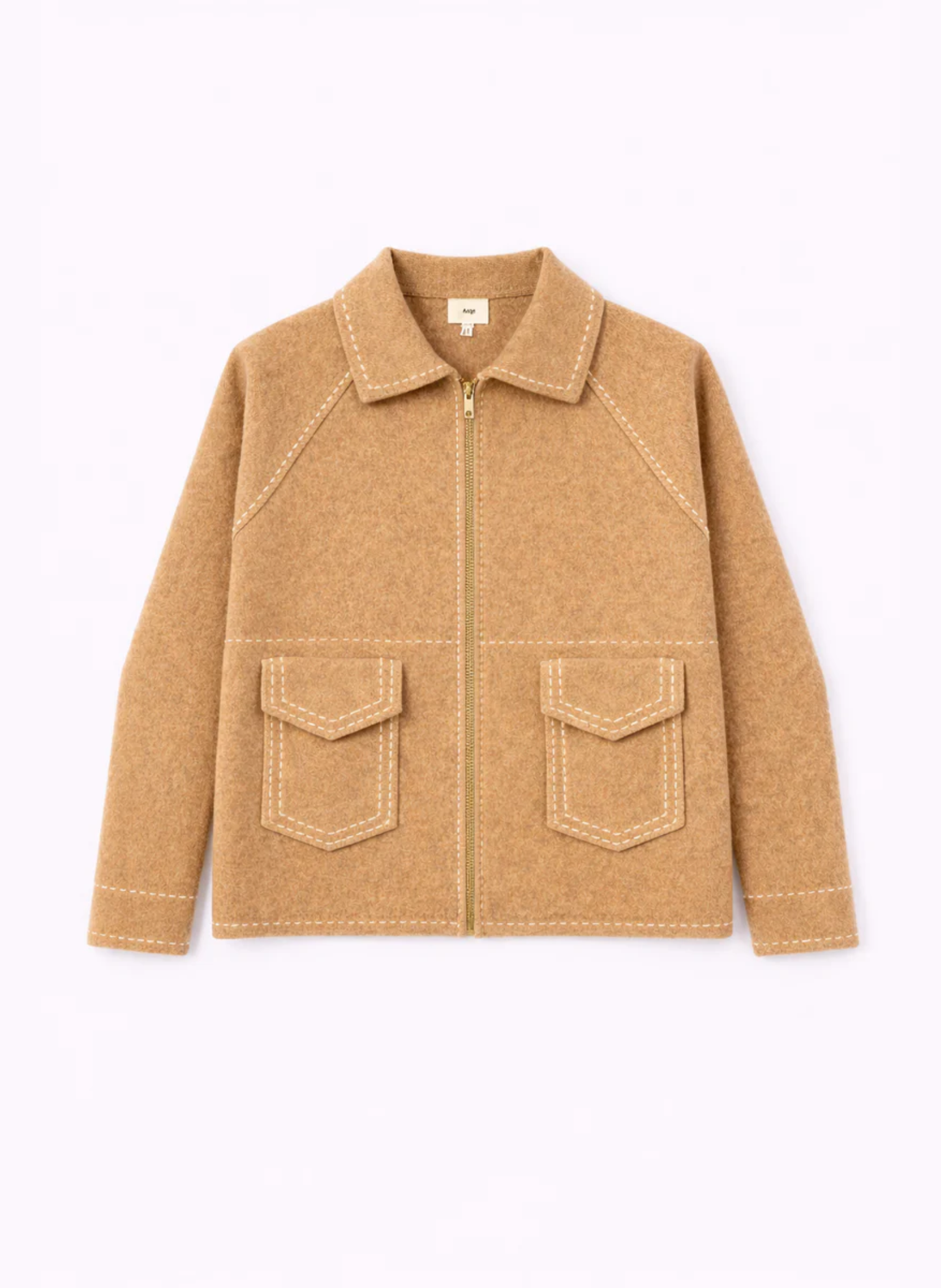 Giacca corta beige con zip e tasche