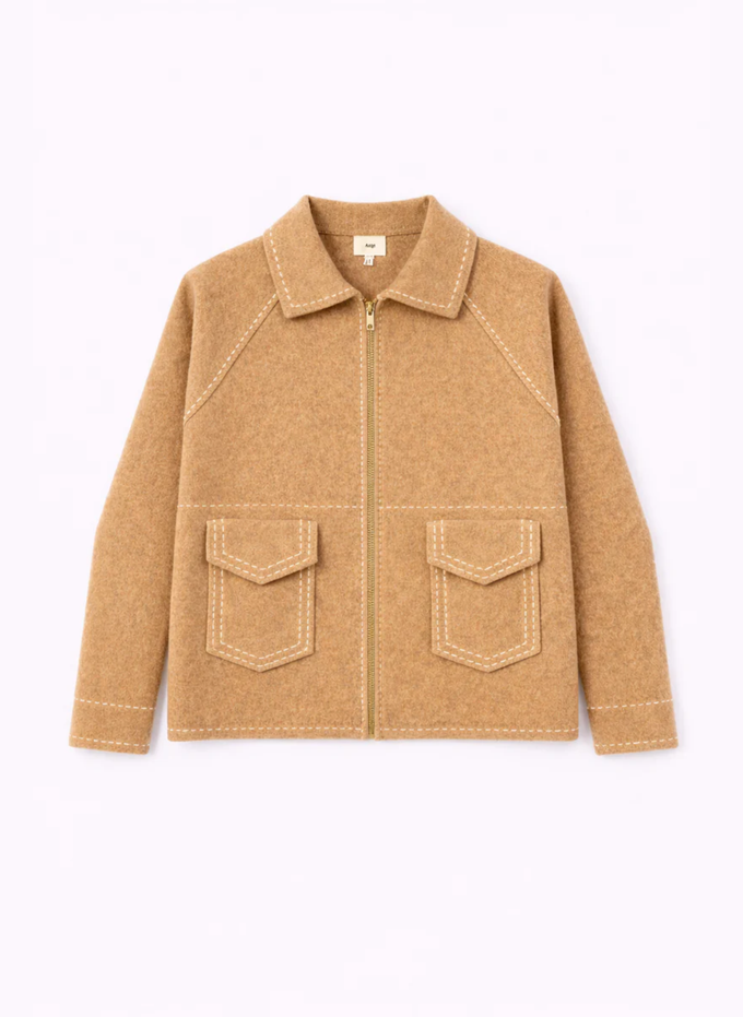 Giacca corta beige con zip e tasche
