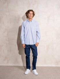 Camicia uomo a righe blu in cotone misto