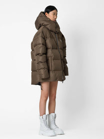 Bomber oversize con stampa testuale e cappuccio staccabile