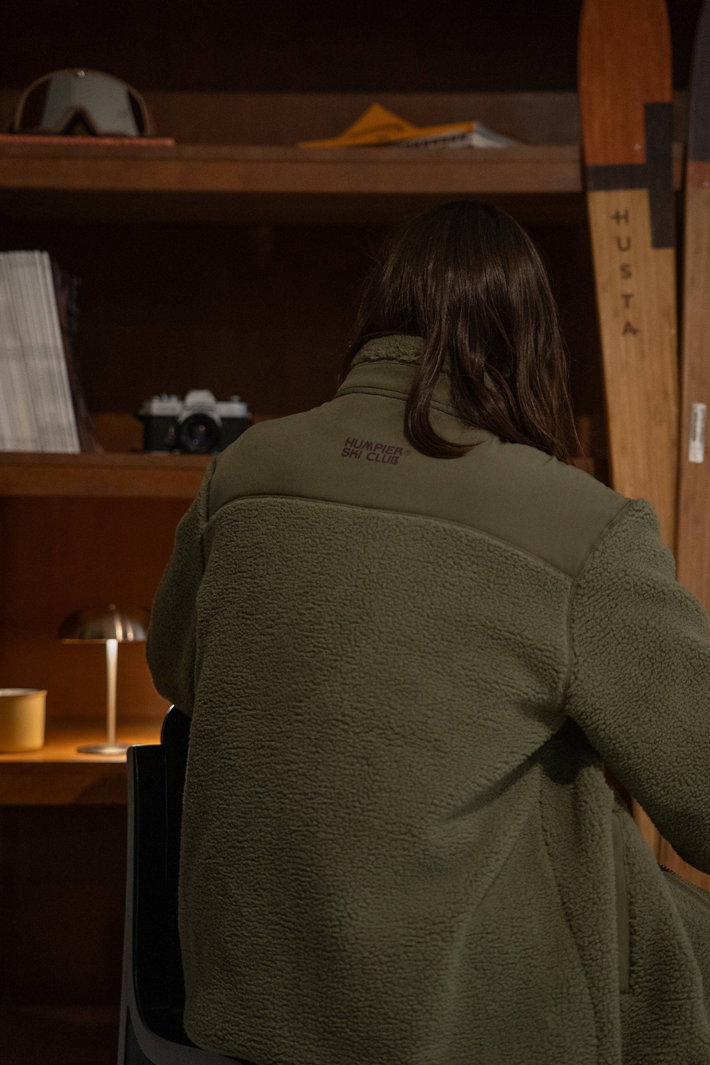 Giacca in pile sherpa khaki da sci