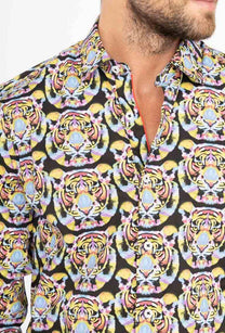 Camicia slim elasticizzata con stampa tigre