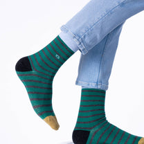 Calzini a righe in cotone pettinato verde scuro e grigio