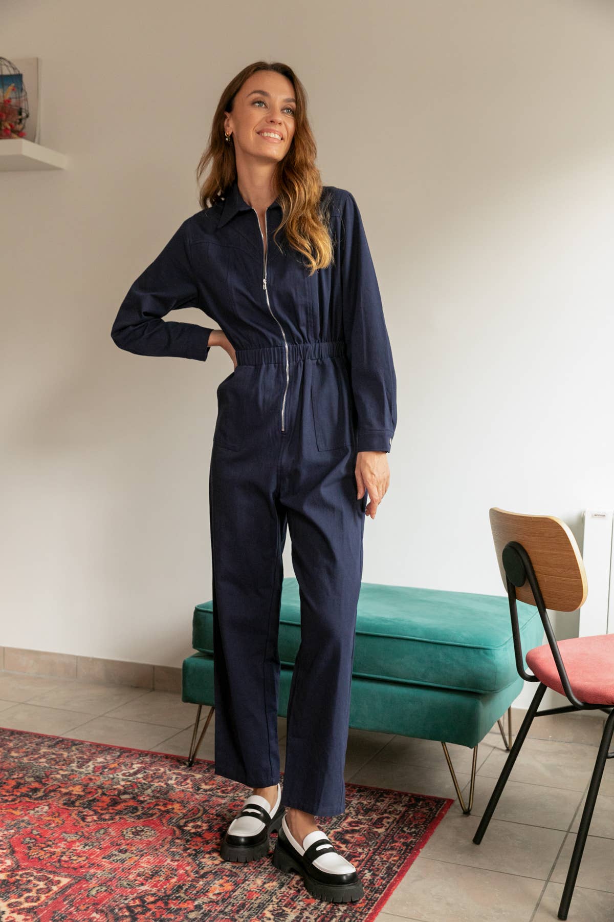 Tuta Cary in cotone con zip e vita elasticizzata