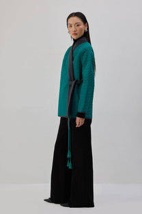 Giacca kimono trapuntata verde con cintura