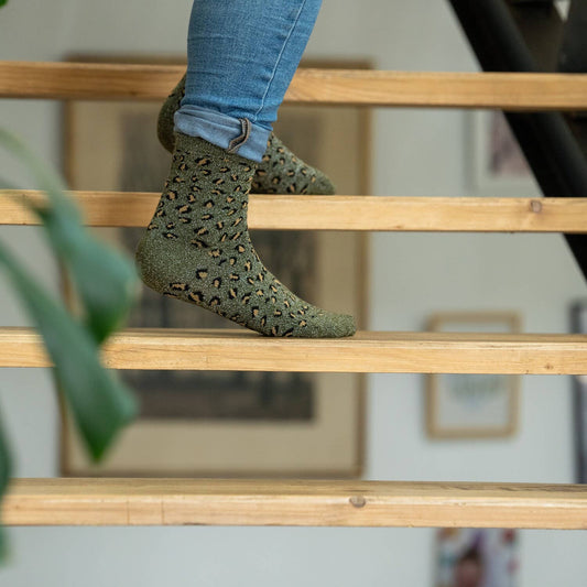 Calzini alla caviglia in cotone pettinato leopardati glitter khaki